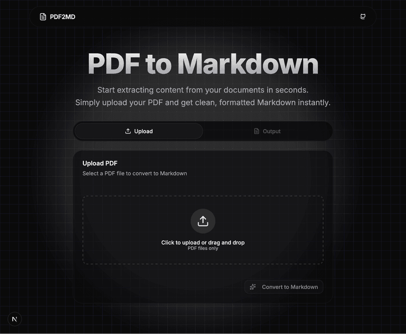 Screenshot of the PDF2MD website