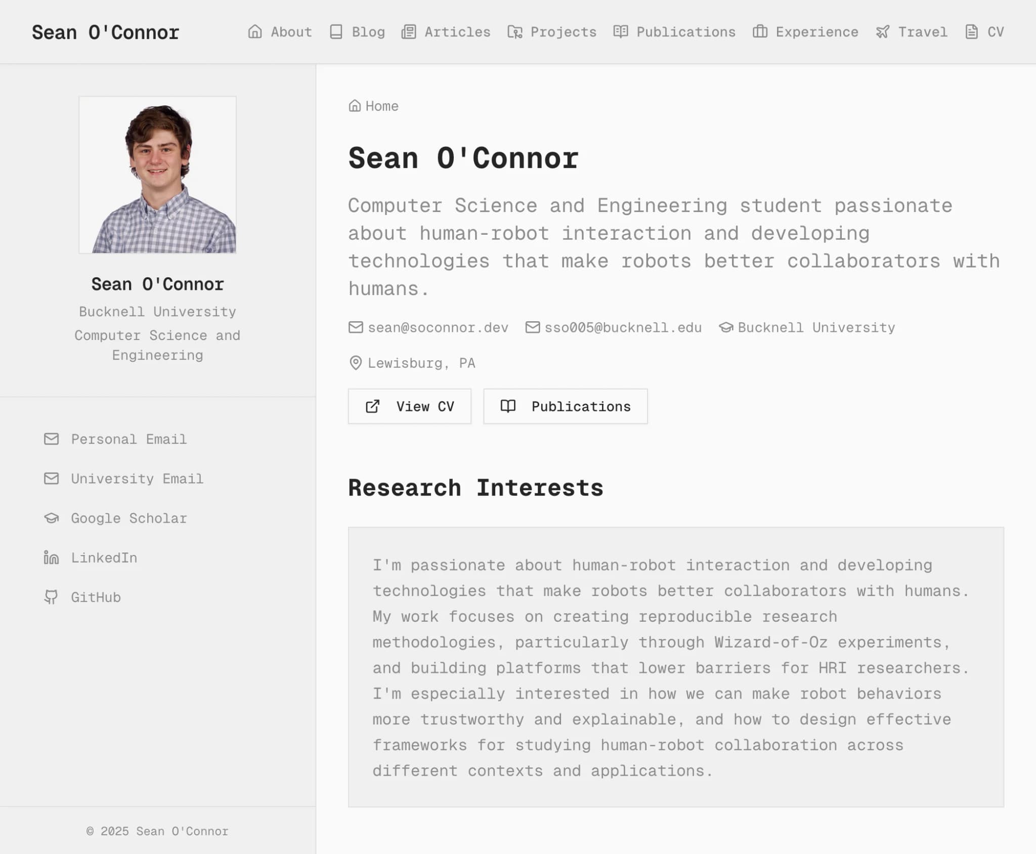 Screenshot of Personal Website