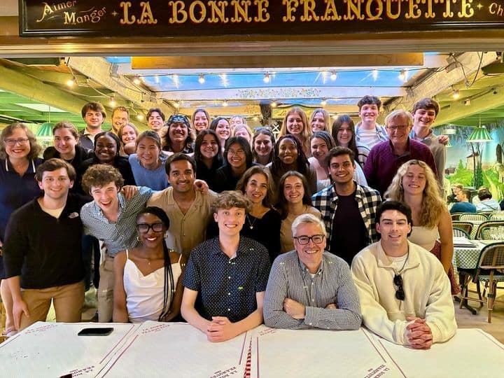 Sean’s study-abroad group gathered for dinner in Paris